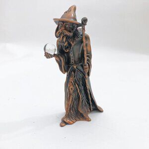 Wizard Merlin Bronze Statue Figurine 6" w/Crystal Ball Heavy 2.25Lb